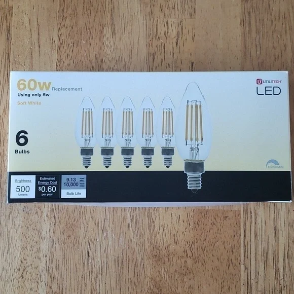 LED Lightbulbs Set of 6 Replacement Bulbs Candelabra Light Bulbs 60 watt - Picture 1 of 9